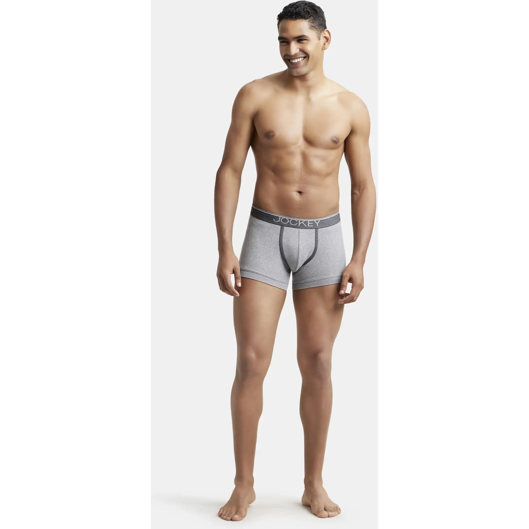 Jockey Men's Super Combed Cotton rib fabric Trunks with Ultrasoft and Durable waistband & Engineered to prevent thigh ride up (Pack of 2) 8015_Grey Melange_XL