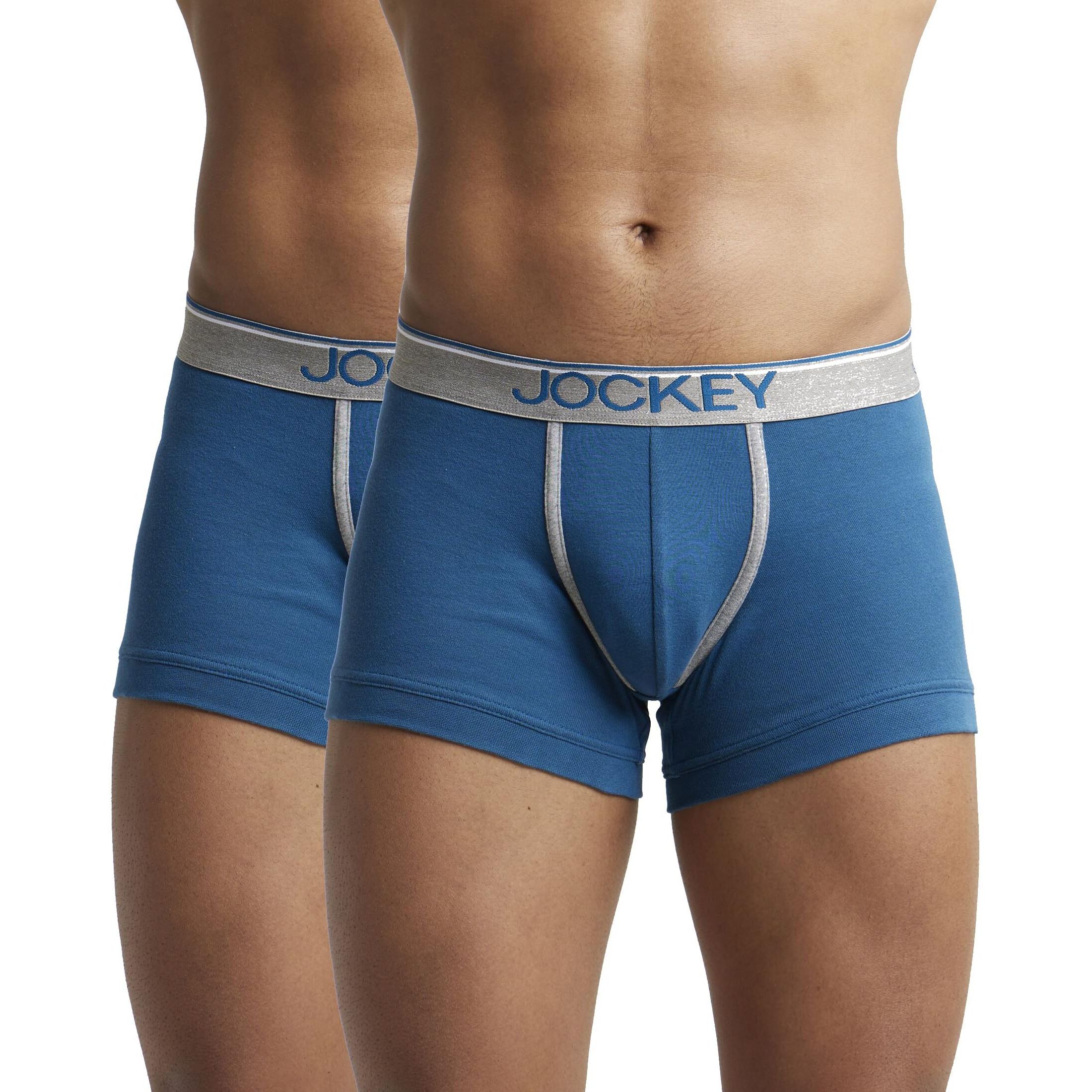 Jockey Men's Super Combed Cotton rib fabric Trunks with Ultrasoft and Durable waistband & Engineered to prevent thigh ride up (Pack of 2) 8015_Seaport Teal_L