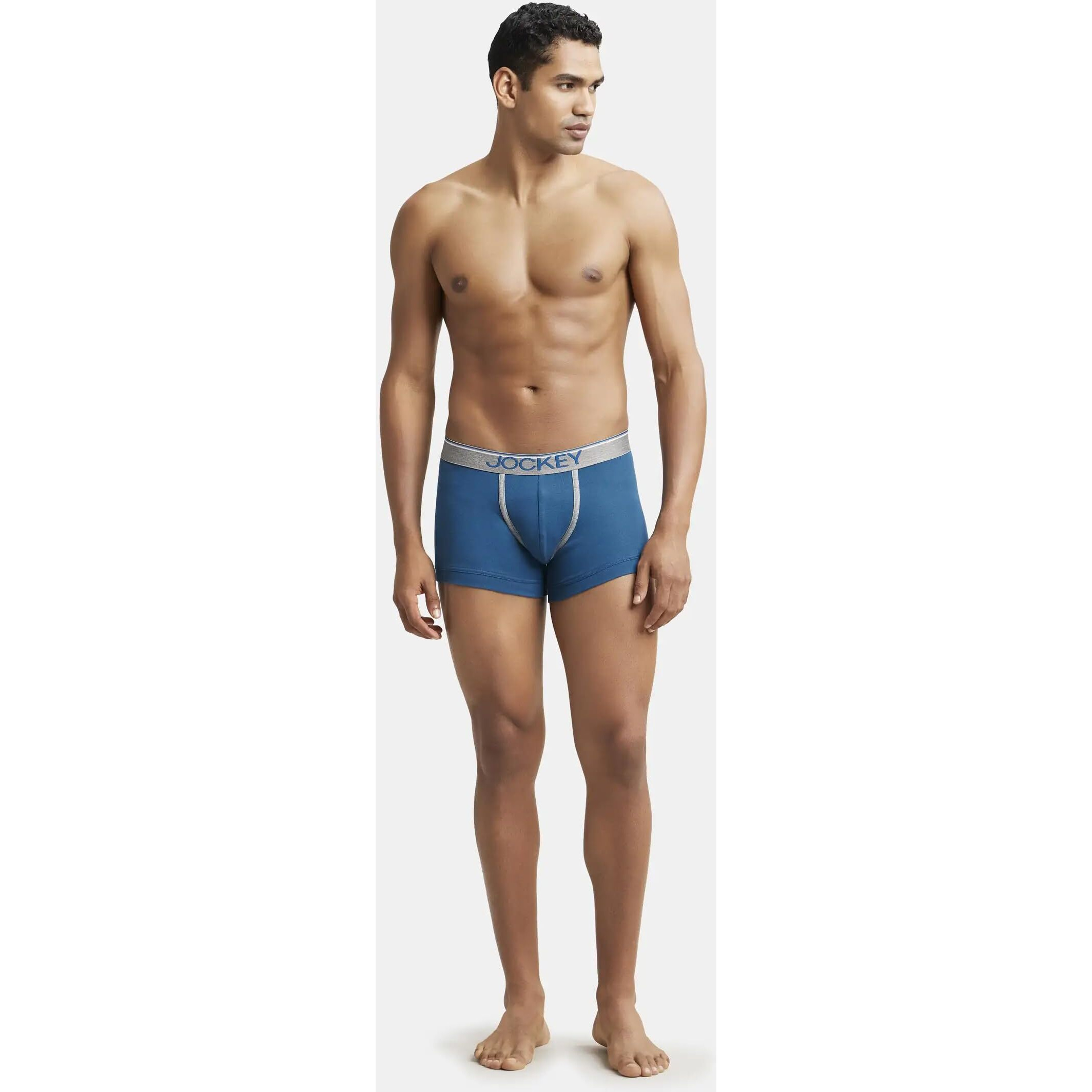 Jockey Men's Super Combed Cotton rib fabric Trunks with Ultrasoft and Durable waistband & Engineered to prevent thigh ride up (Pack of 2) 8015_Seaport Teal_L
