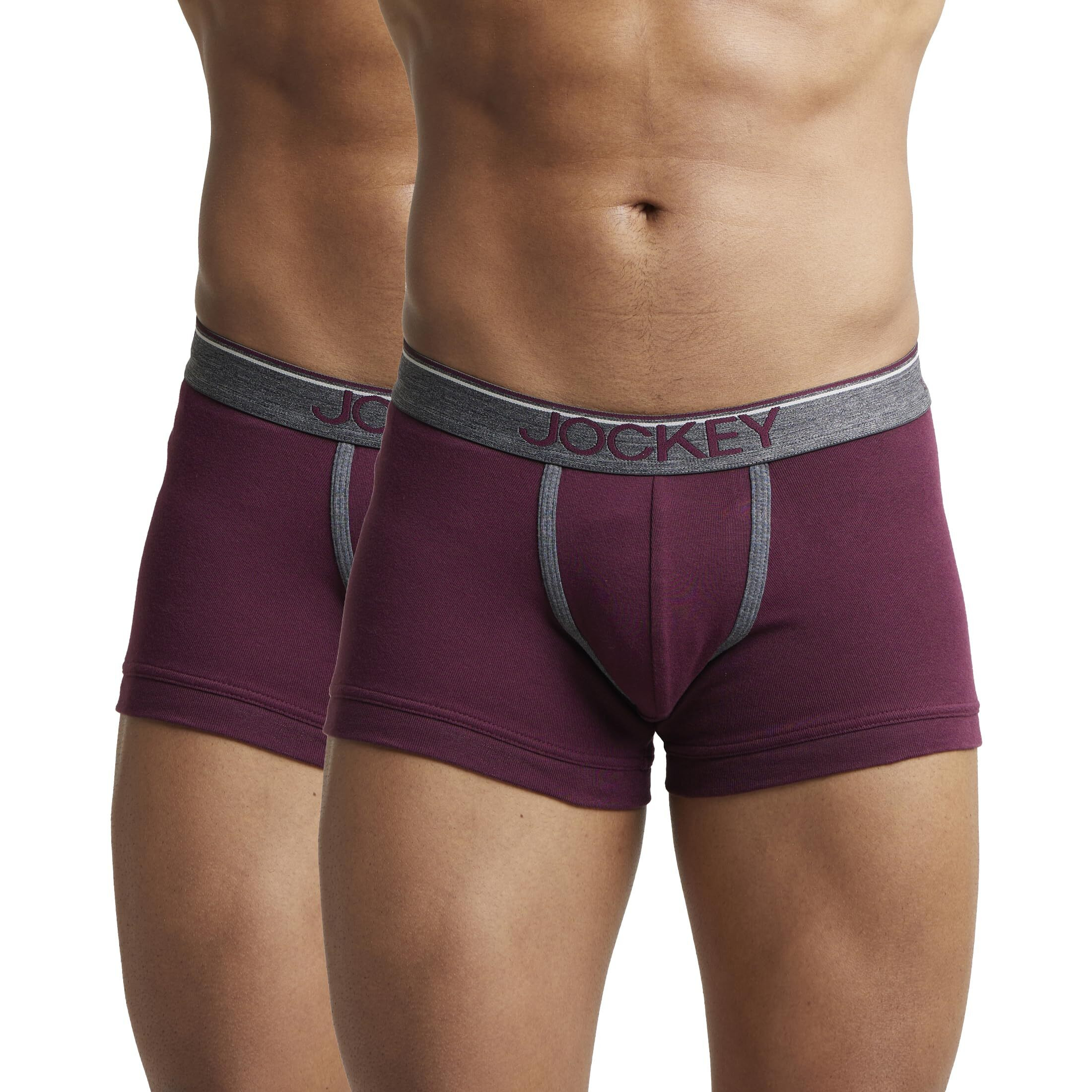 Jockey Men's Super Combed Cotton rib fabric Trunks with Ultrasoft and Durable waistband & Engineered to prevent thigh ride up (Pack of 2) 8015_Wine Tasting_S