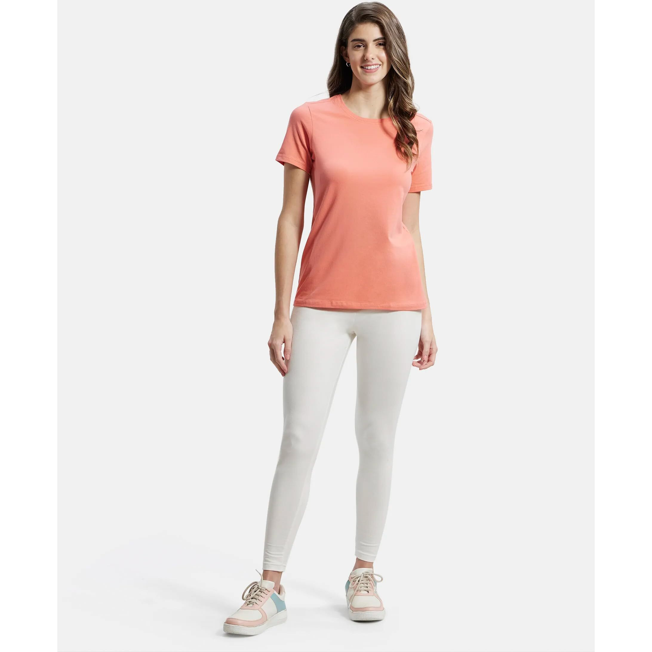 Jockey Women's Super Combed Cotton Elastane Stretch Slim Fit Leggings with Ultrasoft Waistband_Style_AW87_Coconut Milk_S