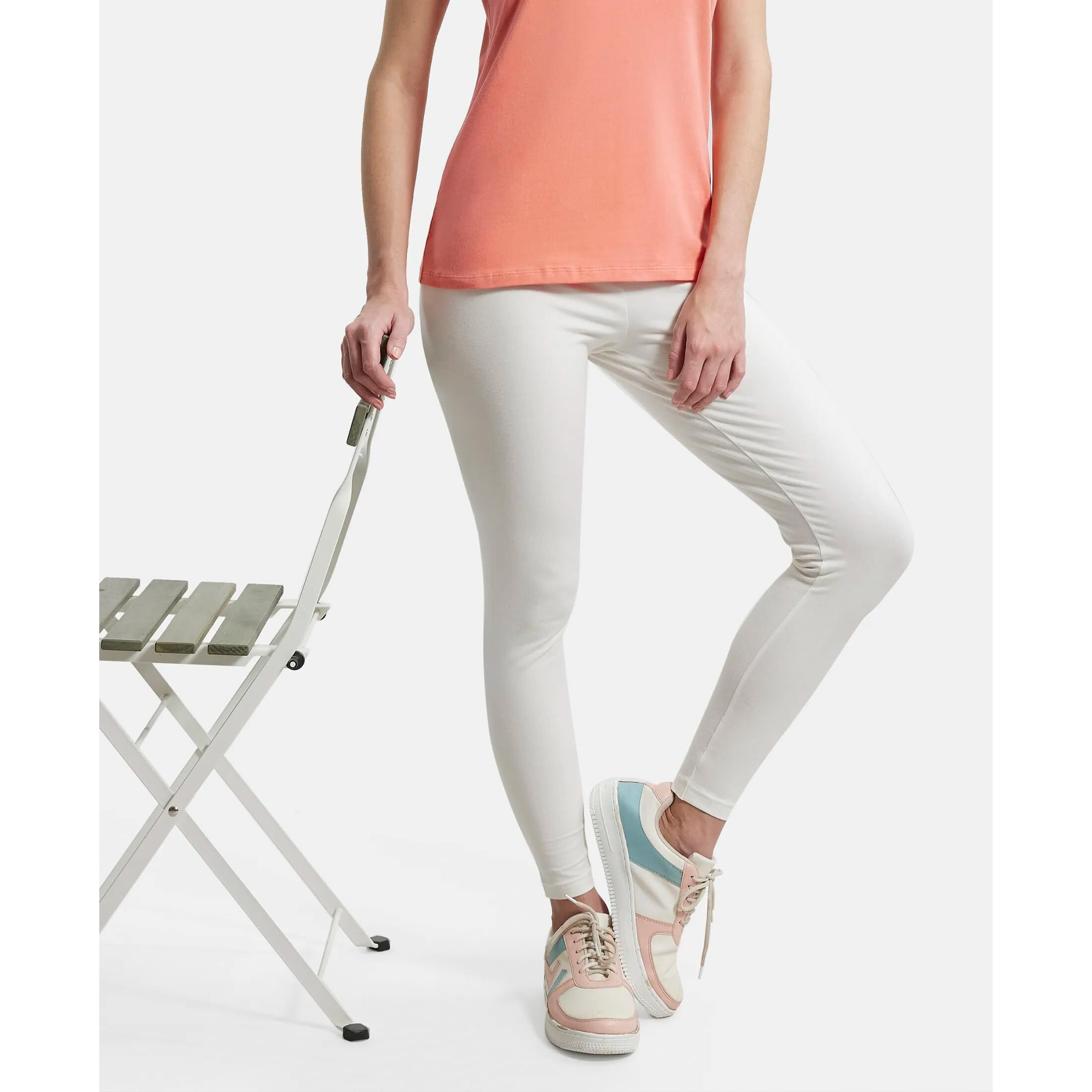 Jockey Women's Super Combed Cotton Elastane Stretch Slim Fit Leggings with Ultrasoft Waistband_Style_AW87_Coconut Milk_S