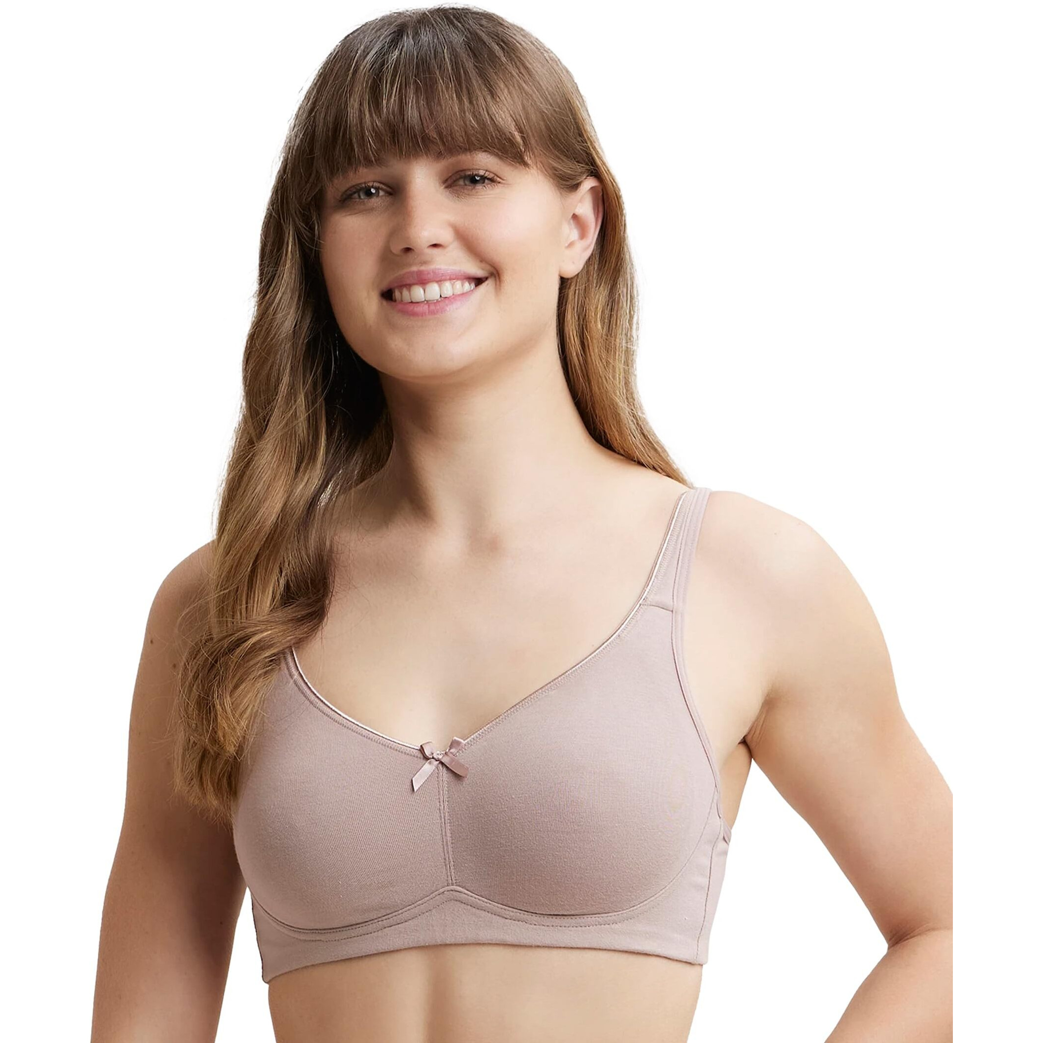 Jockey Women's Wirefree Non Padded Super Combed Cotton Elastane Stretch Full Coverage Everyday Bra with Concealed Shaper Panel and Broad Fabric Straps_Style_FE41_Mocha_32C