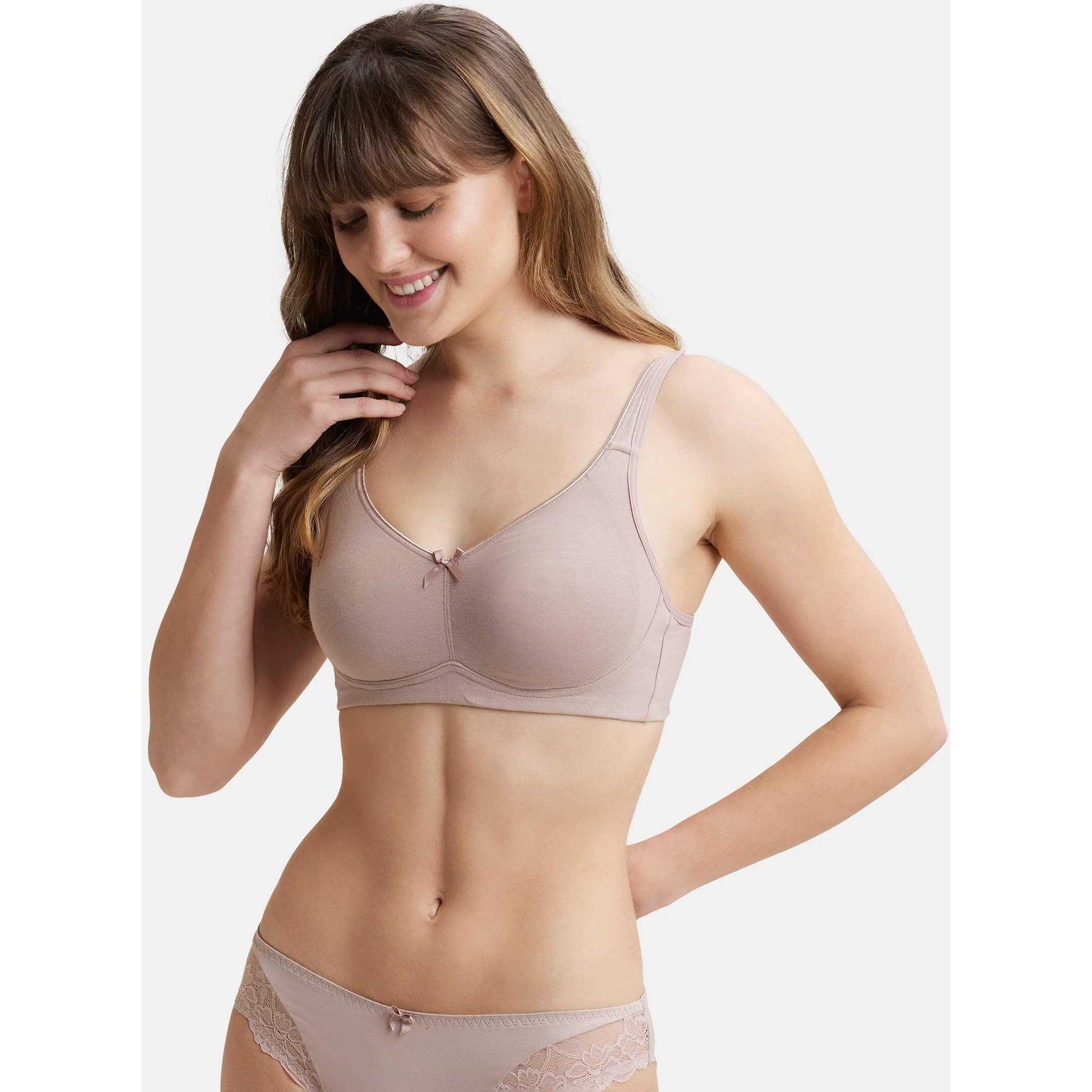 Jockey Women's Wirefree Non Padded Super Combed Cotton Elastane Stretch Full Coverage Everyday Bra with Concealed Shaper Panel and Broad Fabric Straps_Style_FE41_Mocha_32C