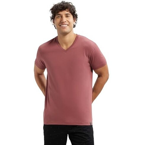 Jockey 2726 Men's Super Combed Cotton Rich Solid V Neck Half Sleeve Regular Fit T-Shirt_Wild Ginger_L, Orange