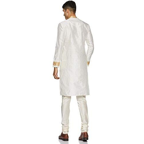 Manyavar Men's Silk Regular Kurta and Churidar Set (SDES192-301-S_Off-White_S)