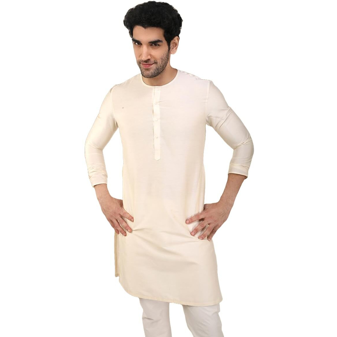 Manyavar Men's Cotton Kurta (MK50102-302-XL_Cream_42)