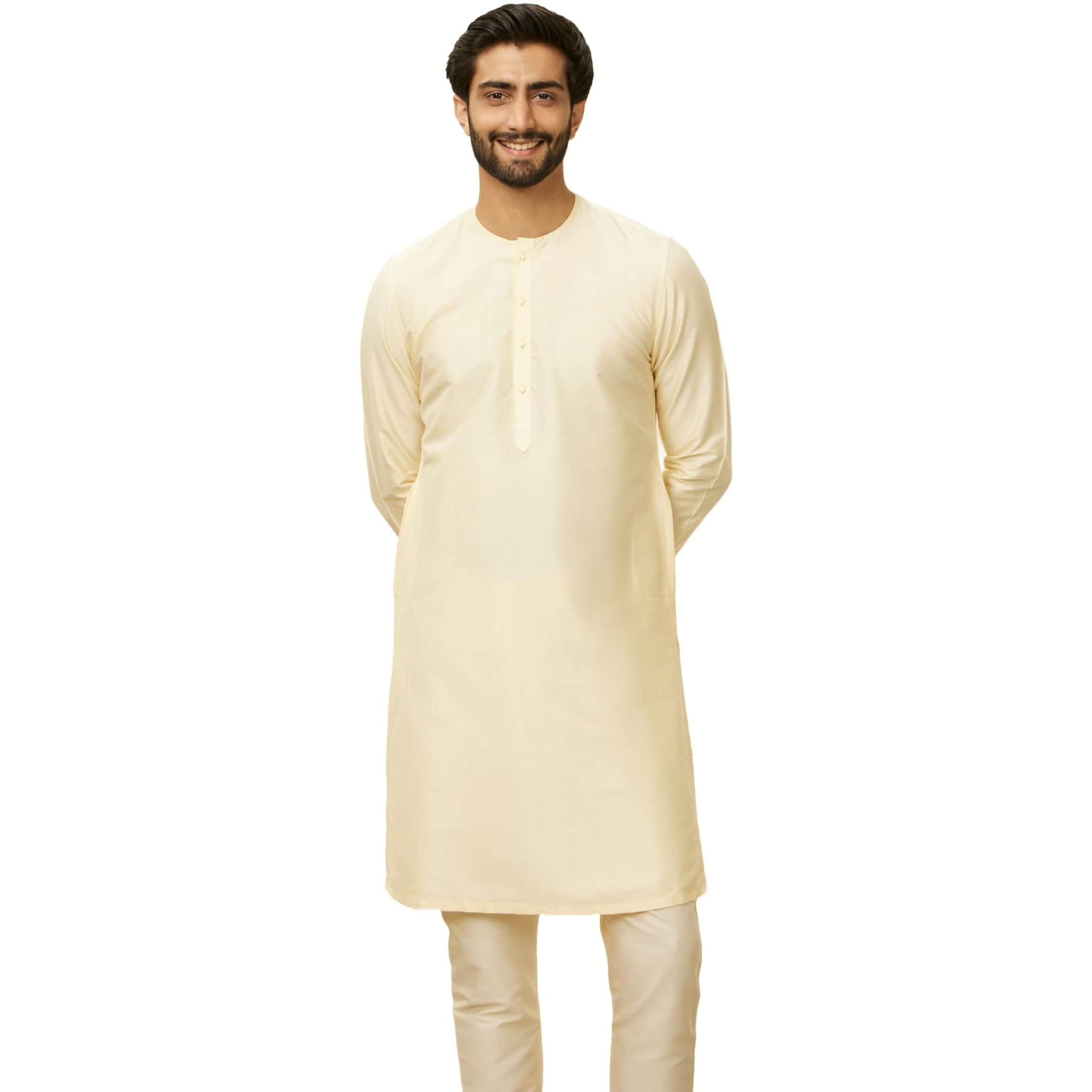 Manyavar Men's Cotton Kurta (MK50102-303-M_Cream_38)