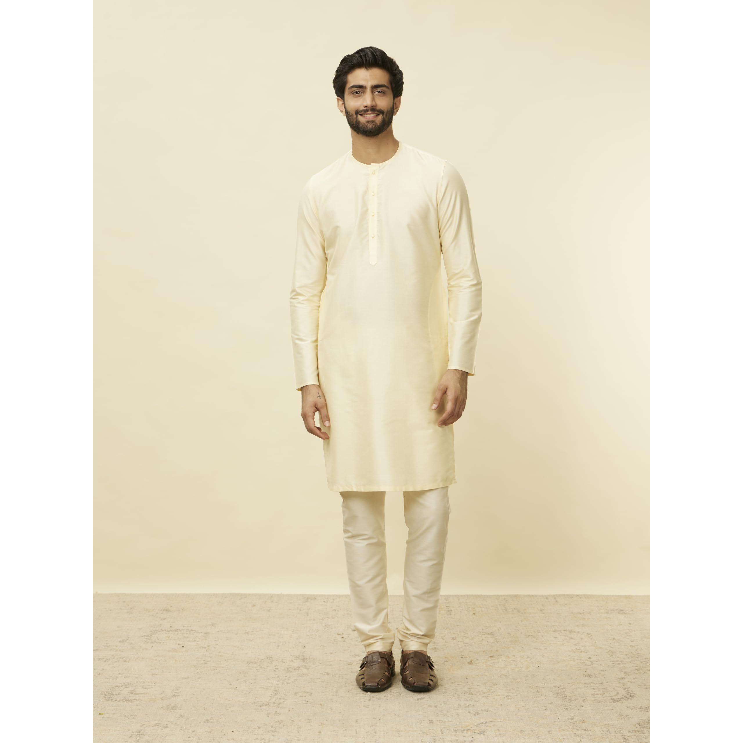 Manyavar Men's Cotton Kurta (MK50102-303-M_Cream_38)