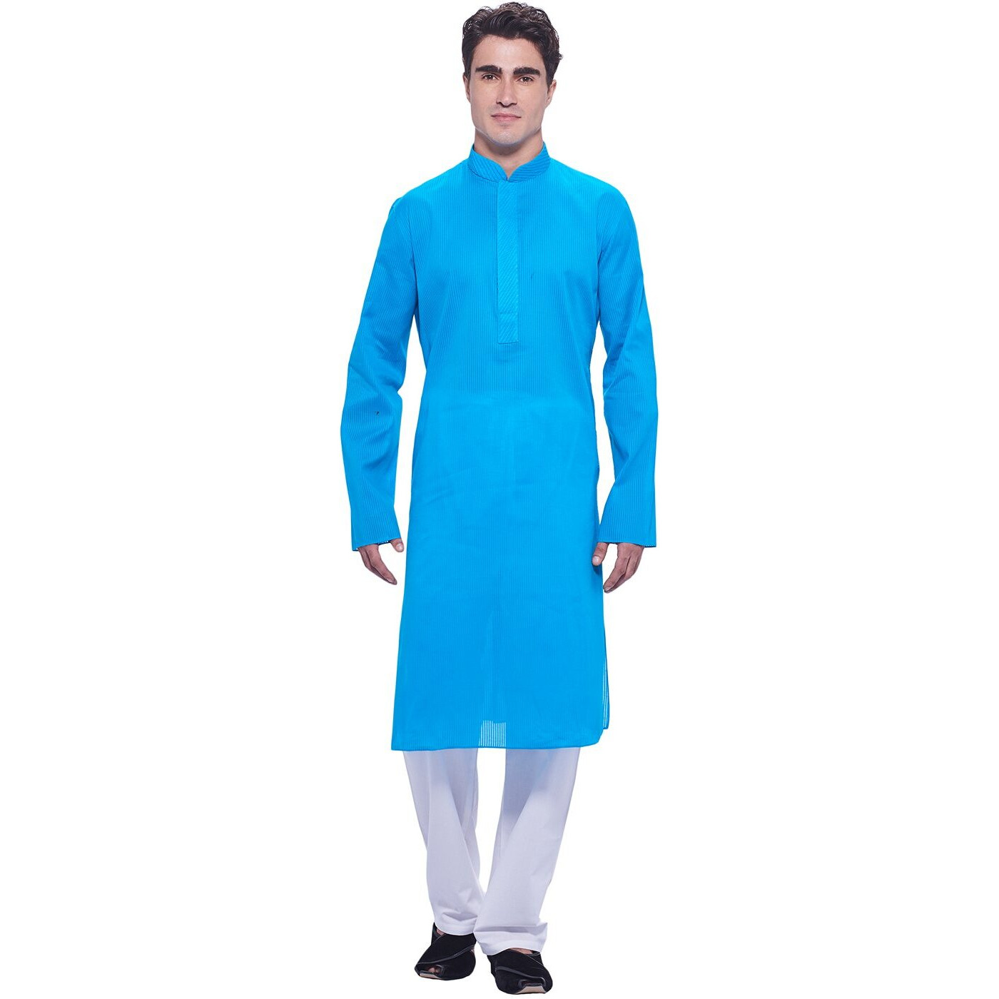 Manyavar Men's Blended Kurta & Pyjama Set, Blue - Medium (M301063-326)