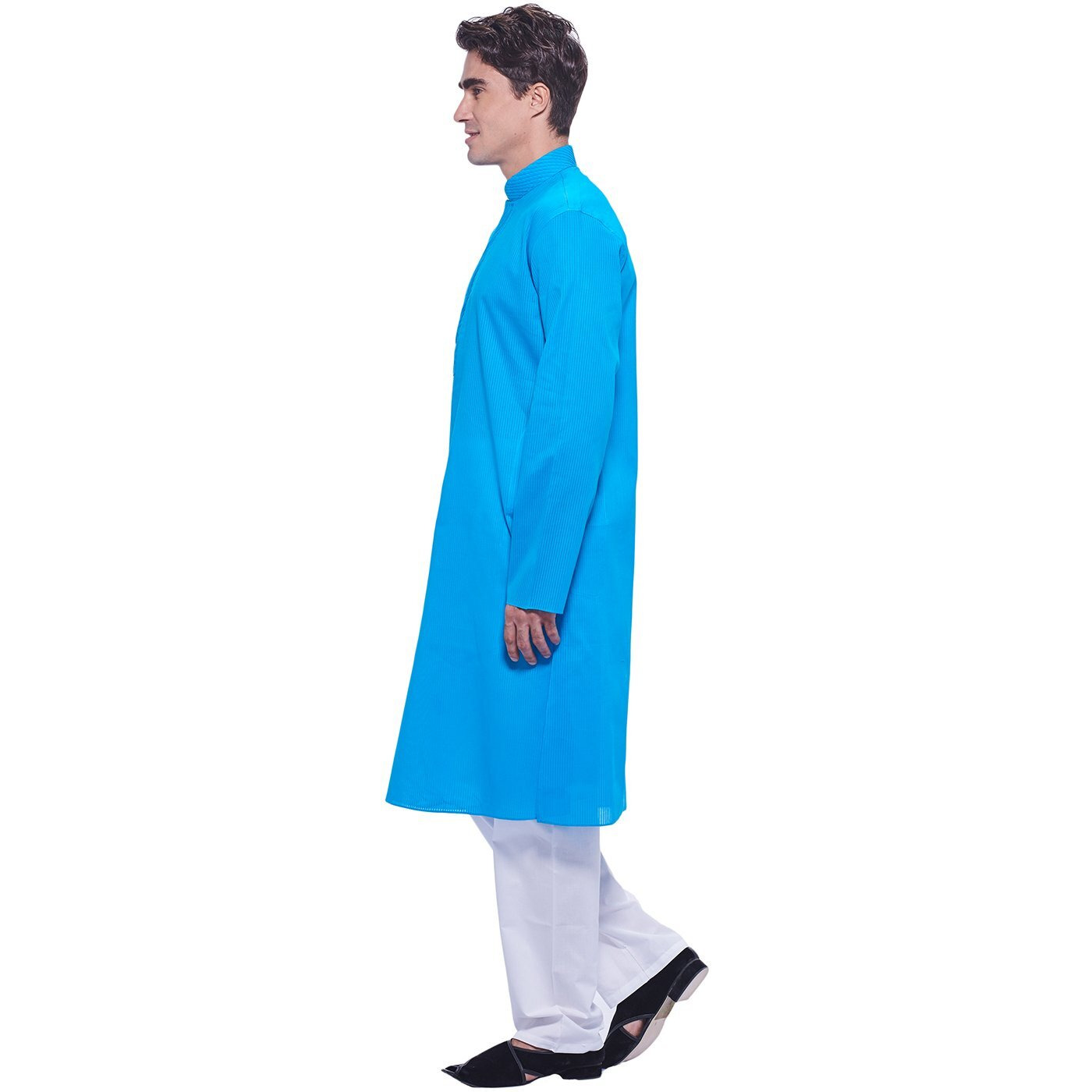 Manyavar Men's Blended Kurta & Pyjama Set, Blue - Medium (M301063-326)
