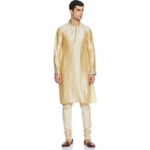 Manyavar SDES052-311 Art Silk Kurta Pyjama (SDES052-311_Beige_Small/36)