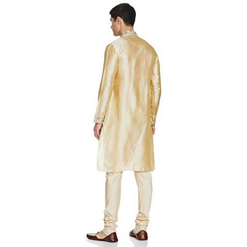 Manyavar SDES052-311 Art Silk Kurta Pyjama (SDES052-311_Beige_Small/36)