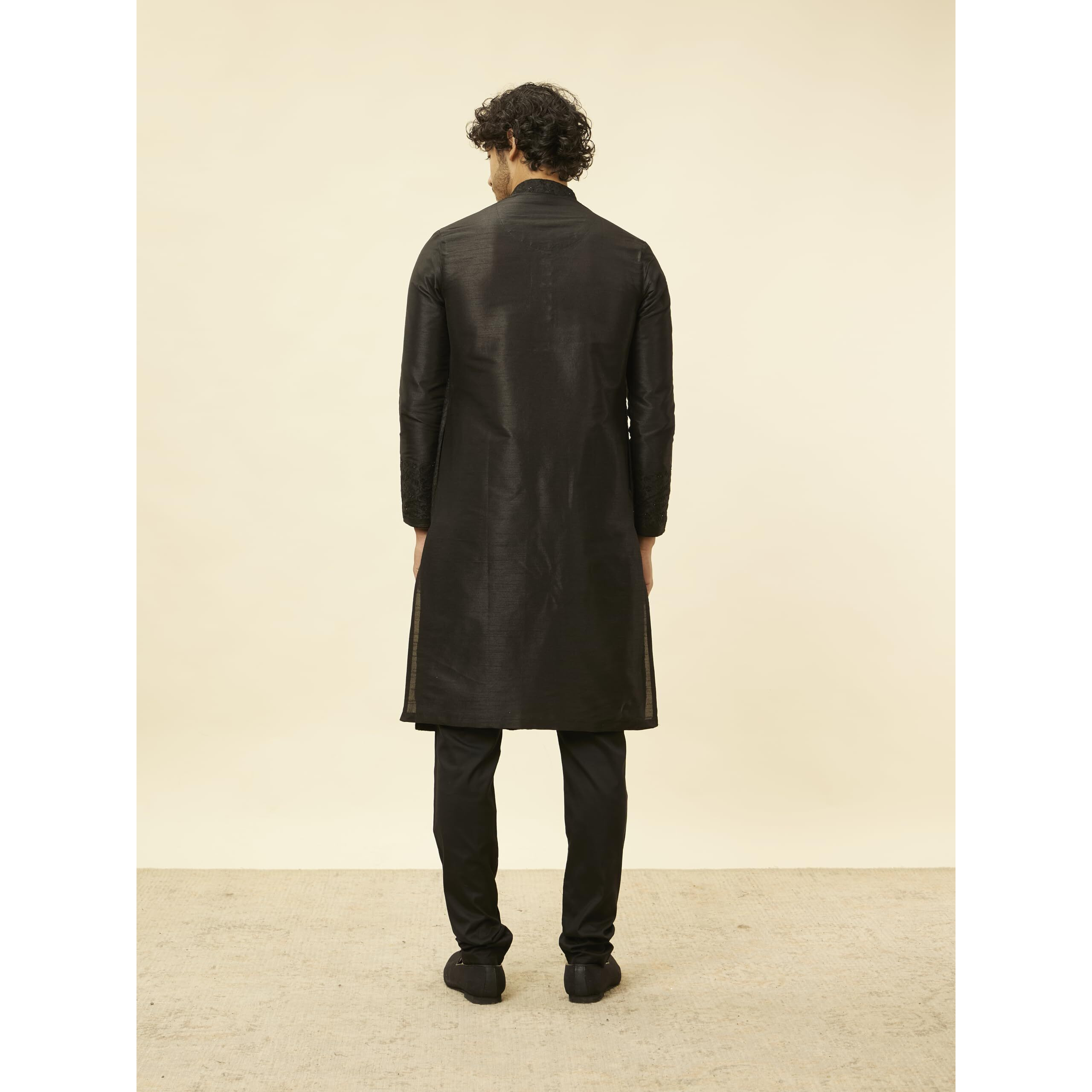 Manyavar Men's Full Sleeve Blended Kurta & Churidar Set, Black - Large (S952521-310)