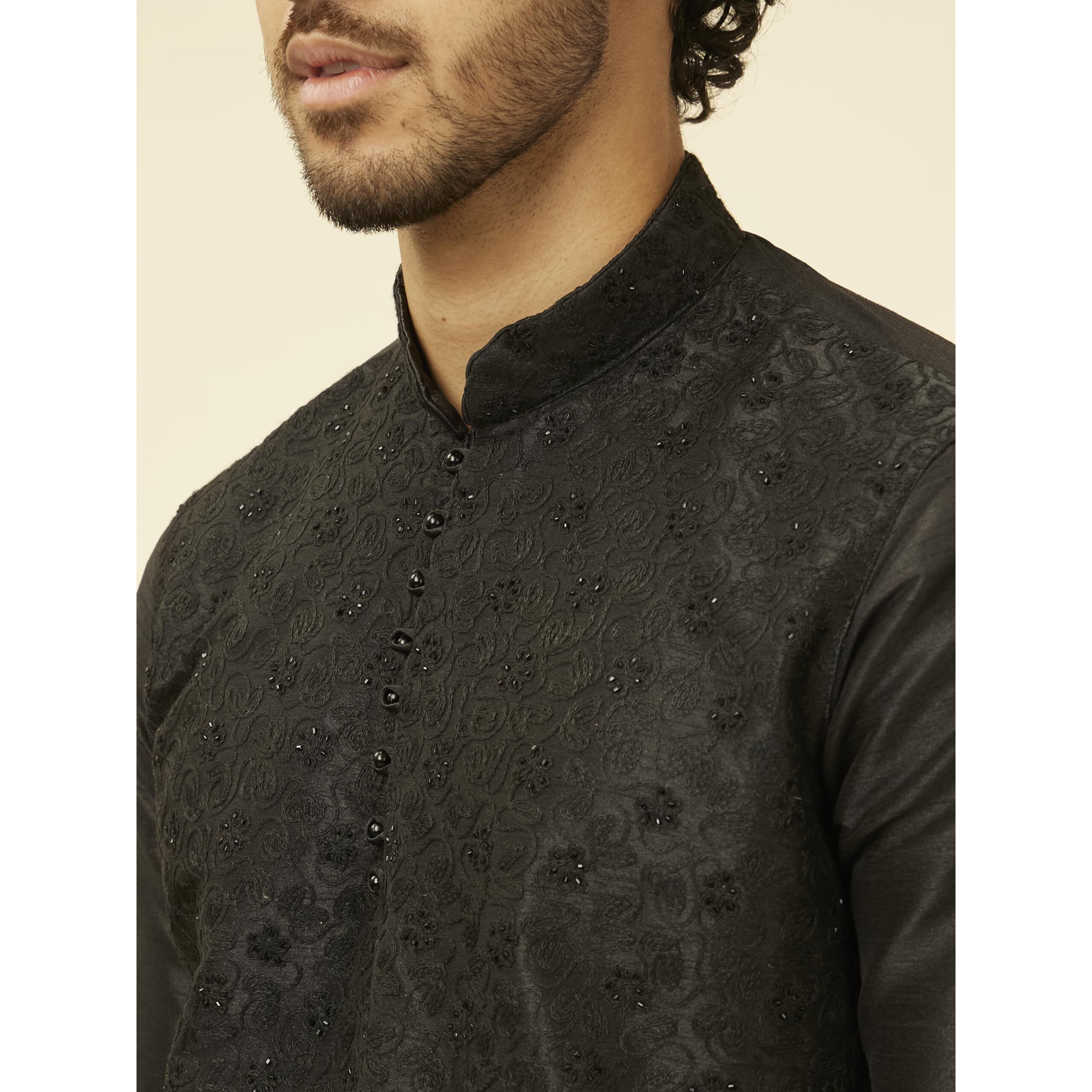 Manyavar Men's Full Sleeve Blended Kurta & Churidar Set, Black - Large (S952521-310)