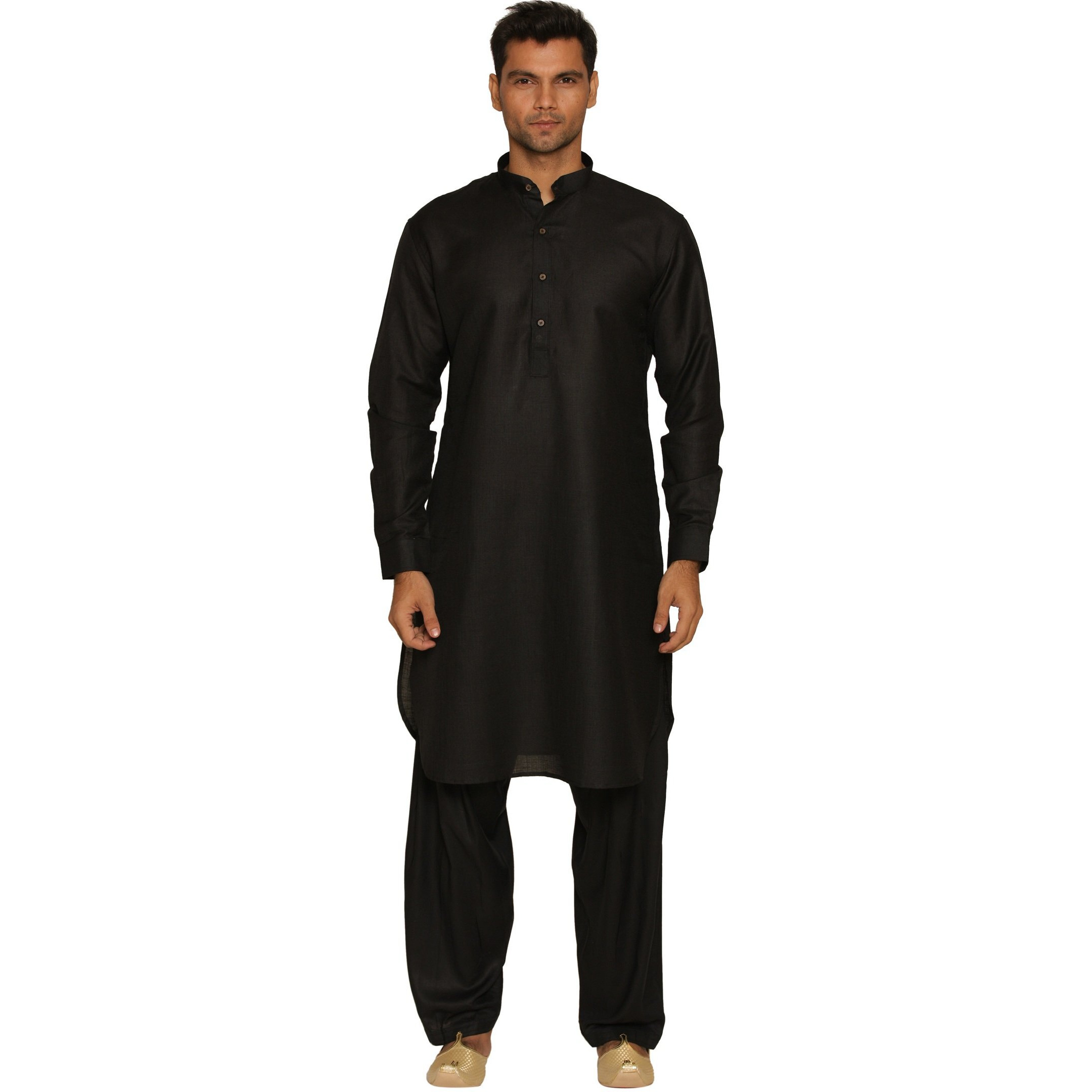 Manyavar Men's Knee-Long Blended Kurta, Black - XX-Large (ML11797-310)