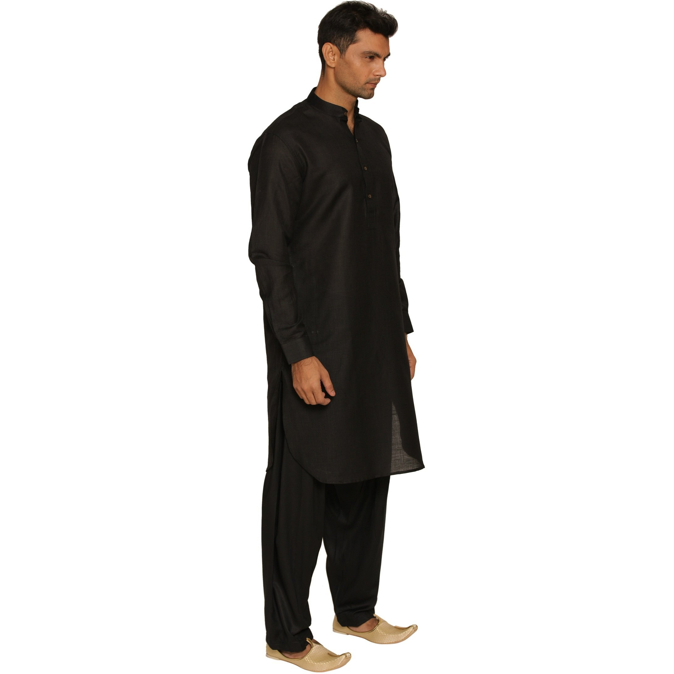 Manyavar Men's Knee-Long Blended Kurta, Black - XX-Large (ML11797-310)