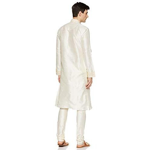 Manyavar Men's Blended Kurta & Churidar Set, Off-White - Small (S952136-340)