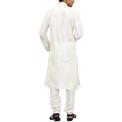 Manyavar Men's Blended Kurta & Churidar Set, Off-White - Small (S952136-340)