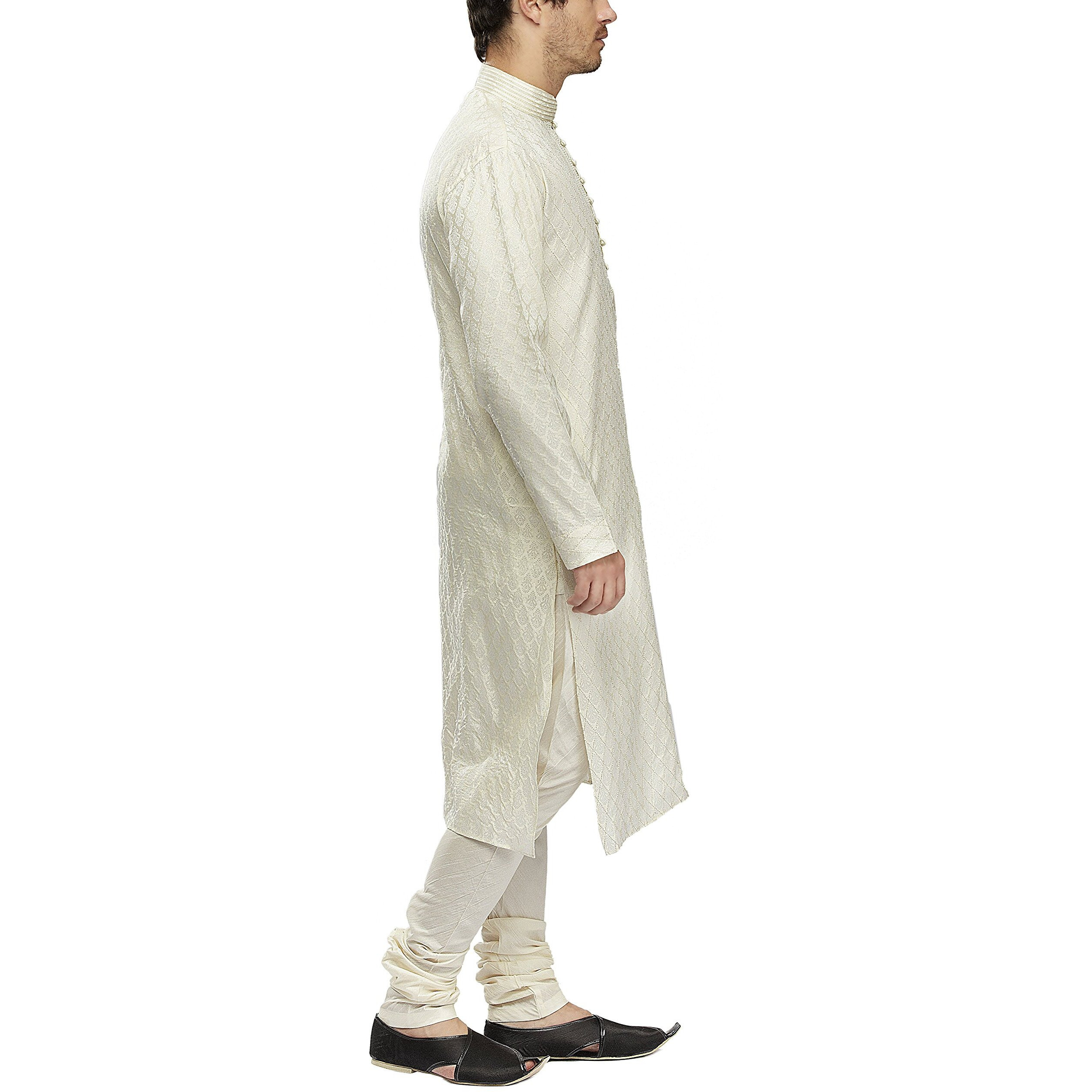Manyavar Men's Blended Kurta & Churidar Set, Off-White - Small (S952276-302)