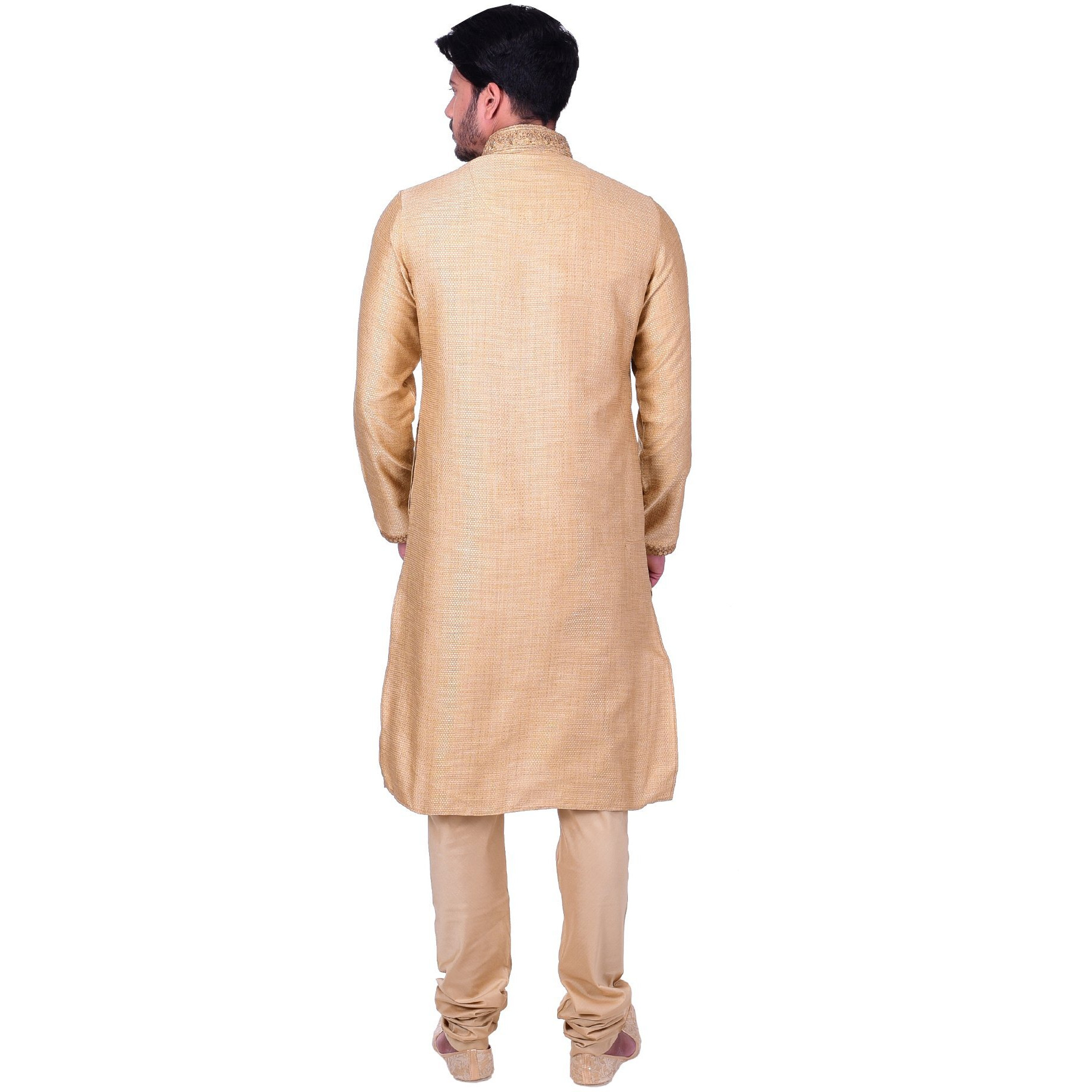 Manyavar Men's Blended Kurta & Churidar Set, Beige - Small (S952654-304)