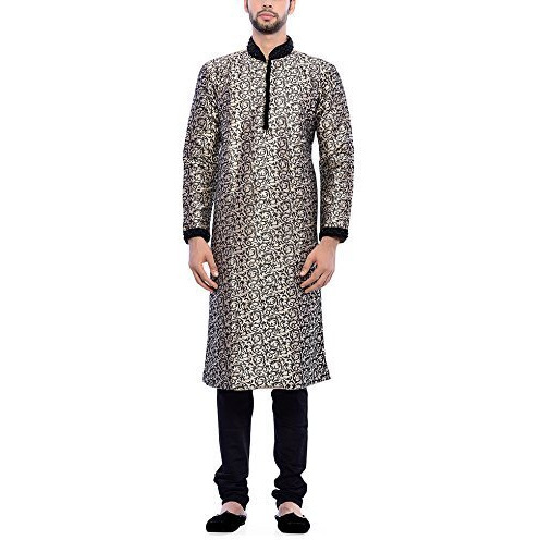 Manyavar Men's Silk Kurta Pyjama (8903035292704_S952431-311-M_Black)