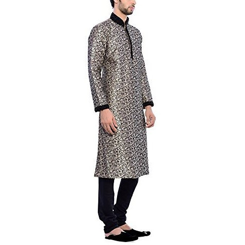 Manyavar Men's Silk Kurta Pyjama (8903035292704_S952431-311-M_Black)