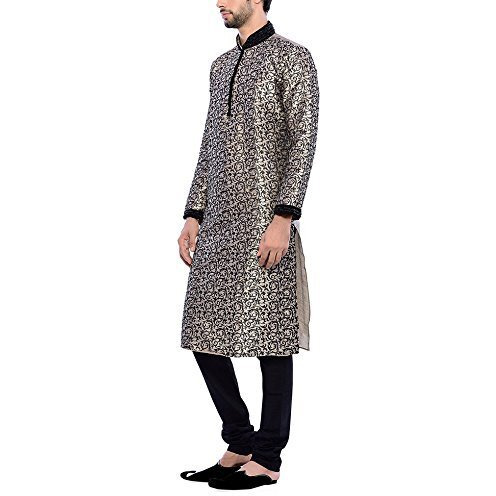 Manyavar Men's Silk Kurta Pyjama (8903035292704_S952431-311-M_Black)
