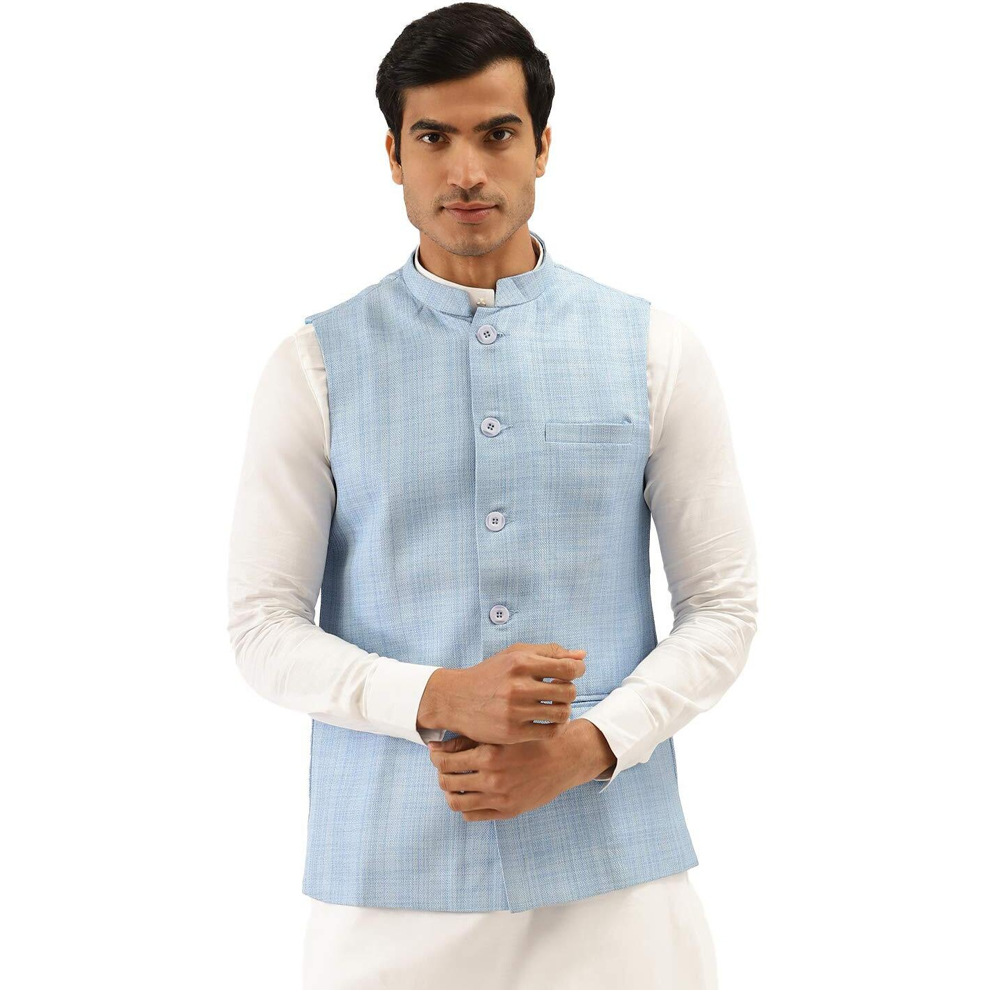 Manyavar Men's Jacket (WC00032_Blue_L)