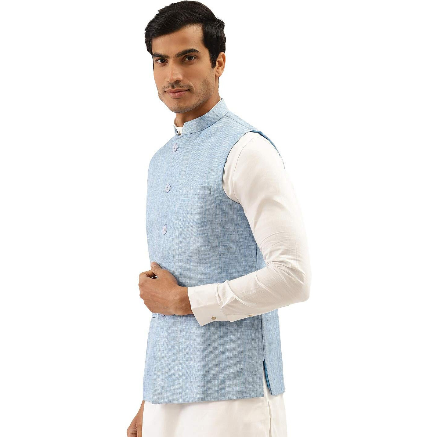 Manyavar Men's Jacket (WC00032_Blue_L)