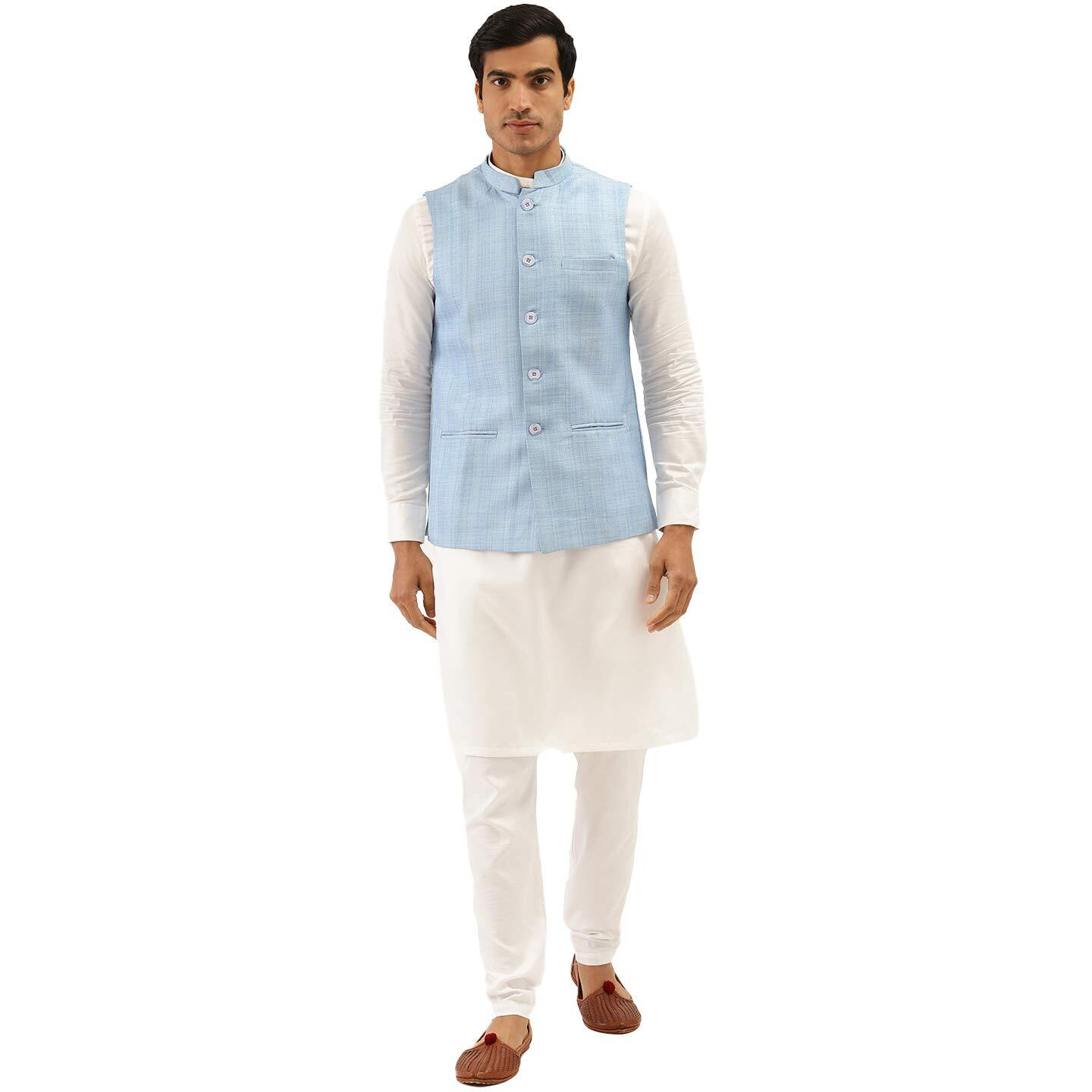 Manyavar Men's Jacket (WC00032_Blue_L)