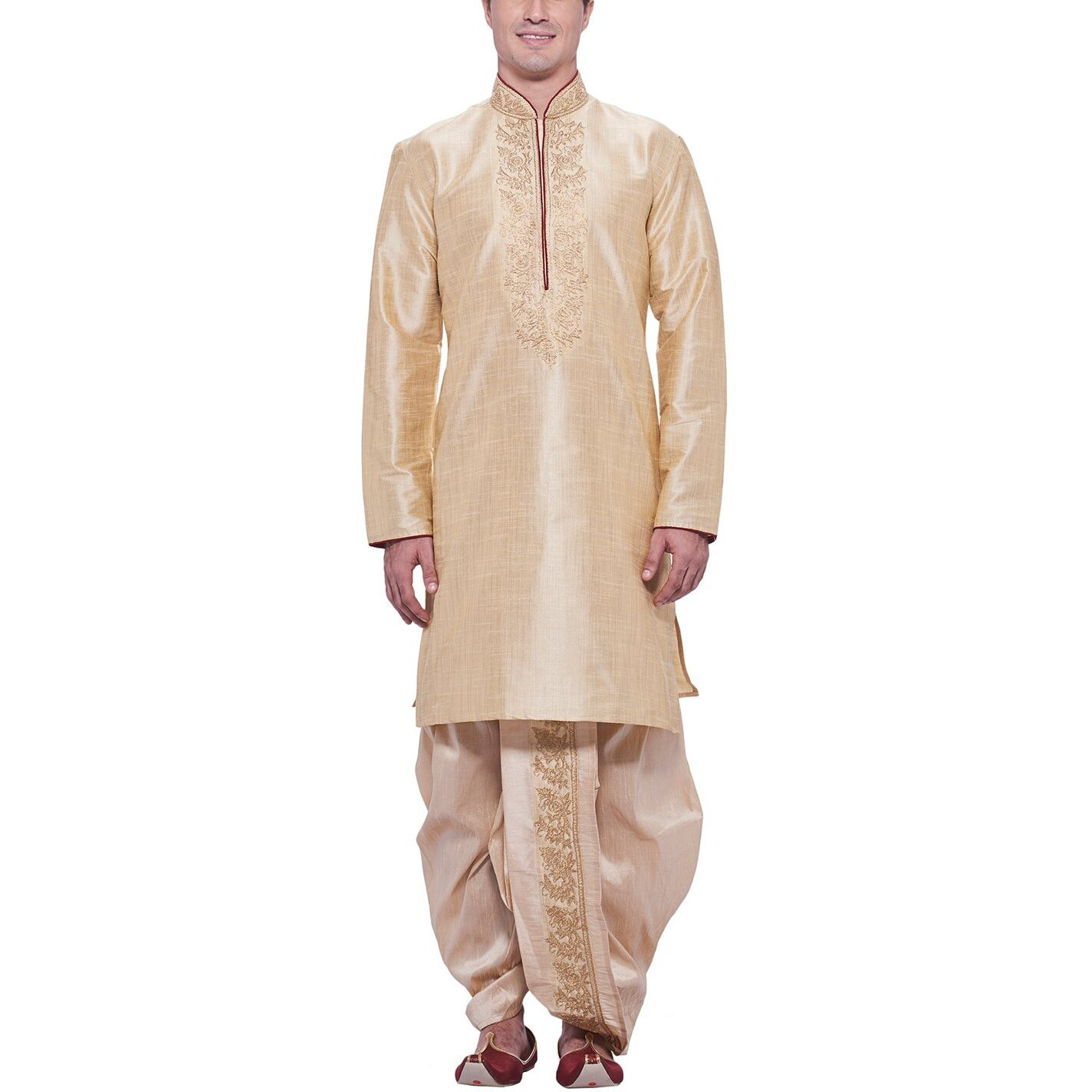 Manyavar Men's Cotton Kurta Pyjama (8903035342775_S952475-304-S_Beige)