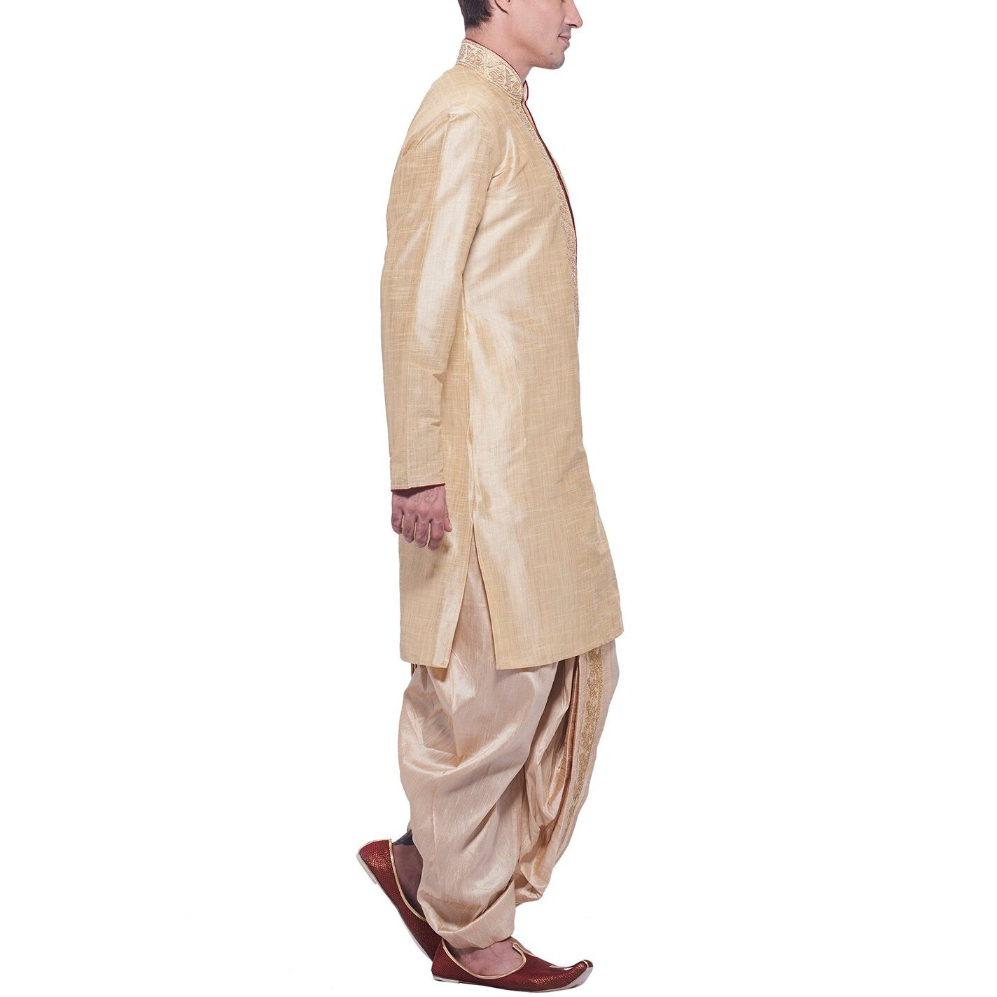 Manyavar Men's Cotton Kurta Pyjama (8903035342775_S952475-304-S_Beige)