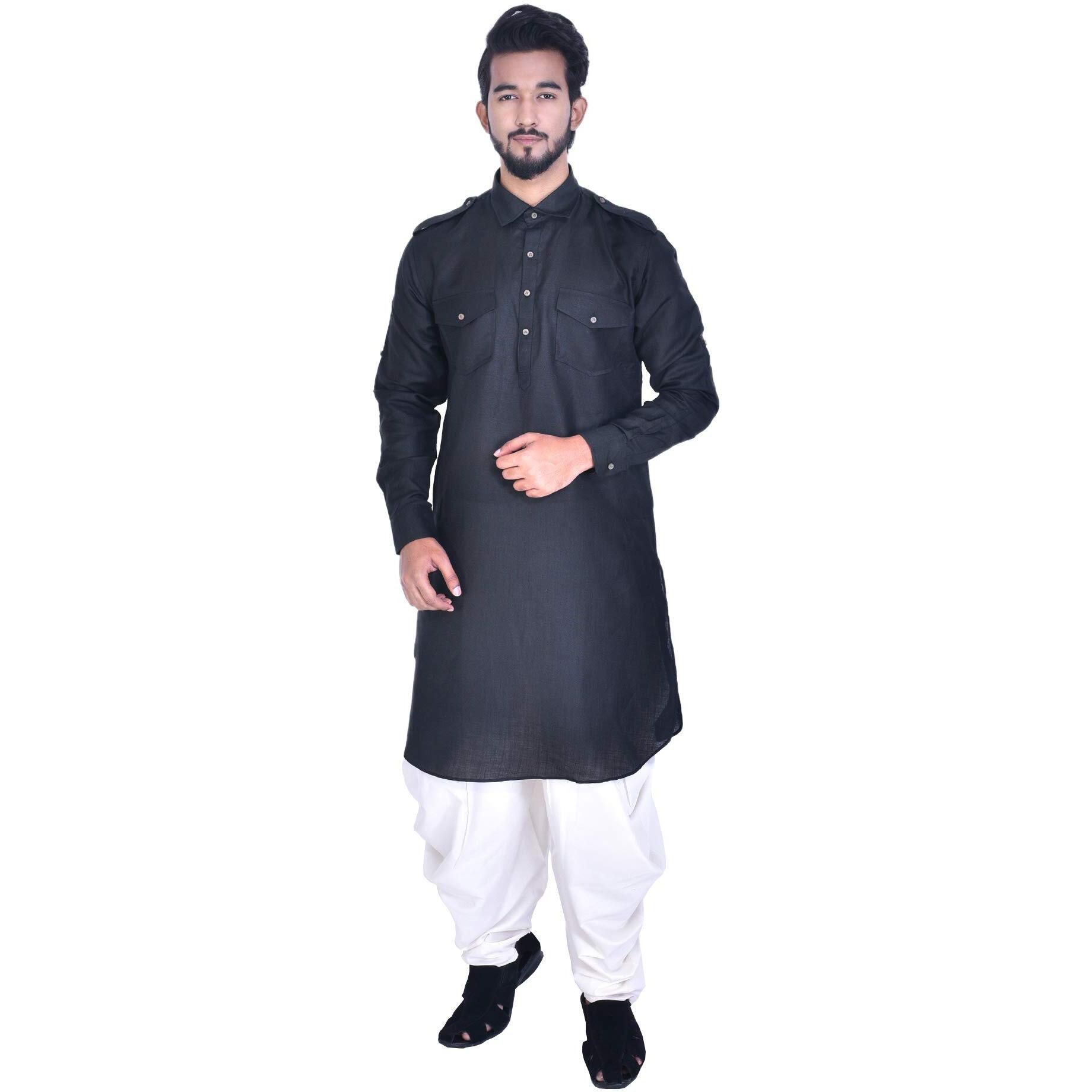 Manyavar Men's Silk Kurta (PATH001CD_Black_M)