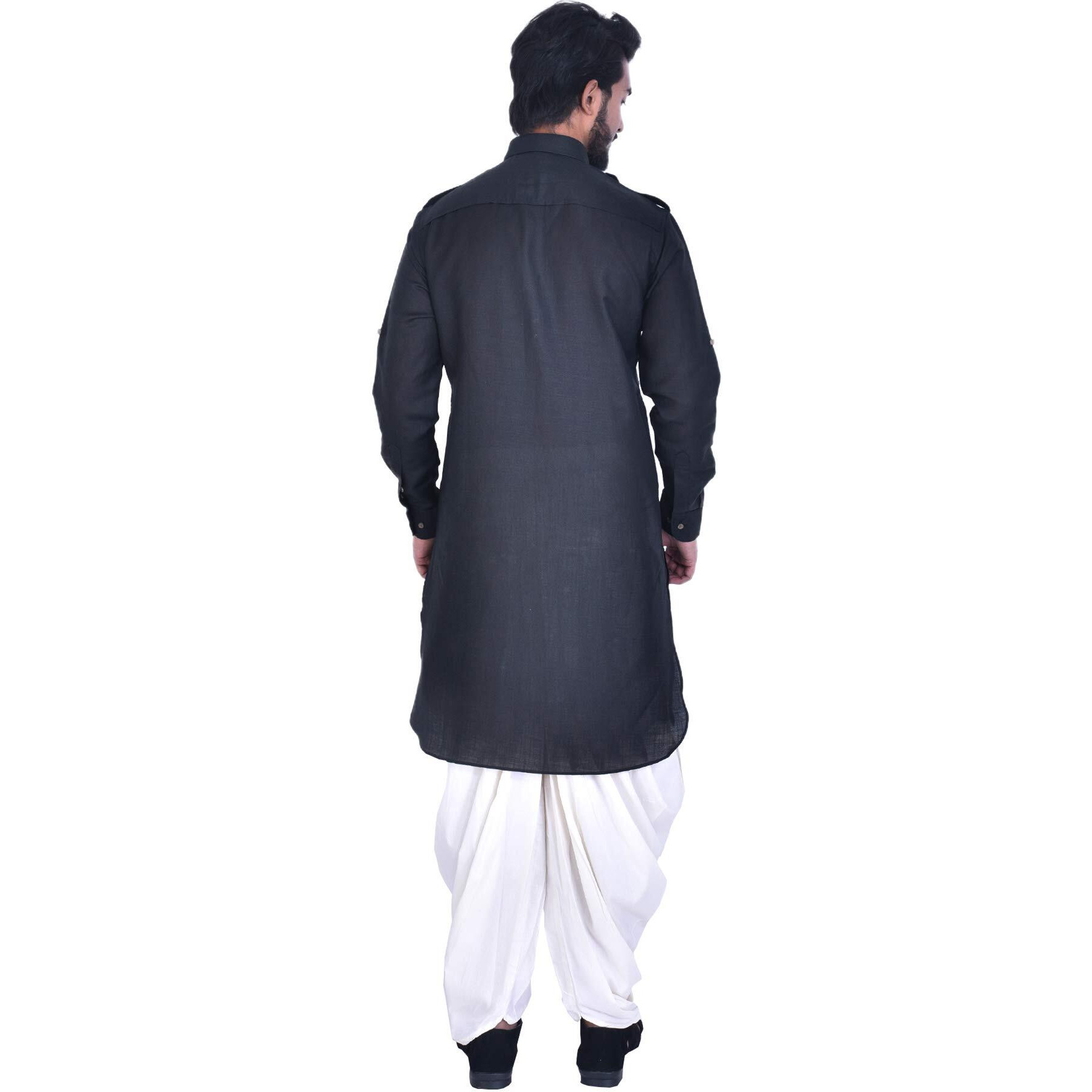 Manyavar Men's Silk Kurta (PATH001CD_Black_M)