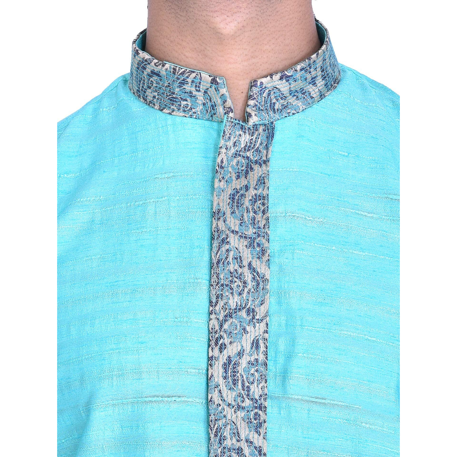 Manyavar Men's Regular Fit Blended Kurta & Churidar Set, Turquoise - Medium (S952693-333)