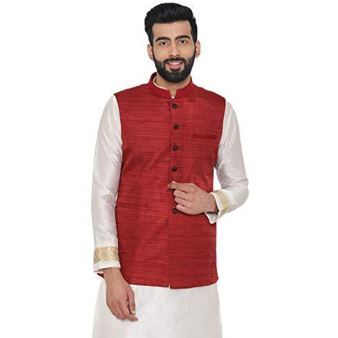 Manyavar Men's Regular Fit Waistcoat, Maroon - Medium (WC00102-307)