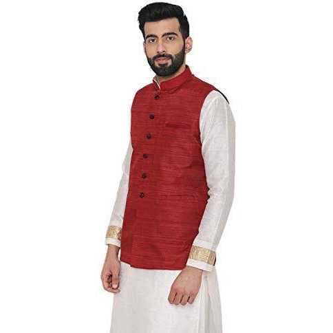Manyavar Men's Regular Fit Waistcoat, Maroon - Medium (WC00102-307)