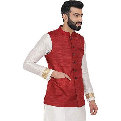 Manyavar Men's Regular Fit Waistcoat, Maroon - Medium (WC00102-307)
