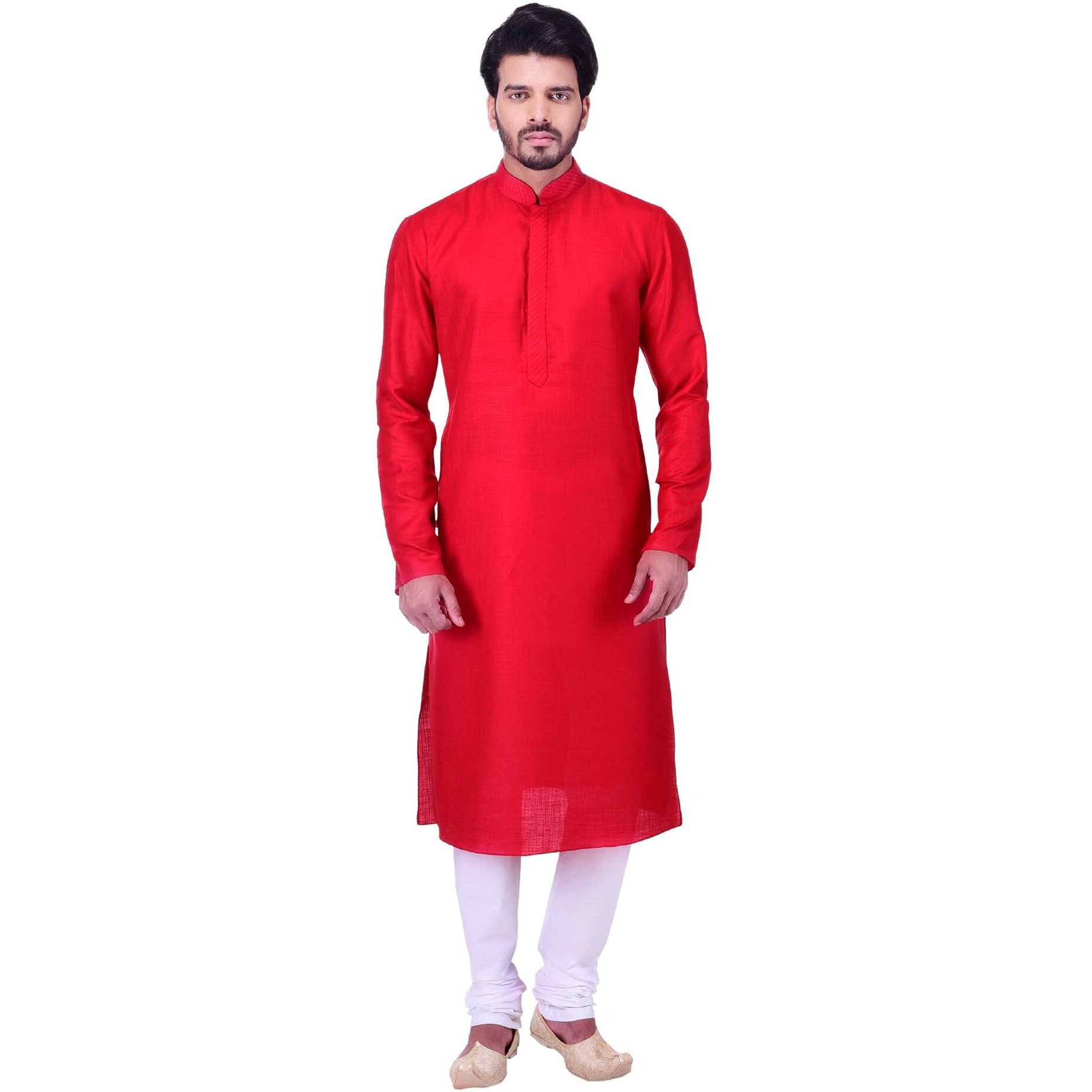 Manyavar SDES306-329 Art Silk Kurta Pyjama (SDES306-329_Red_Small/36)