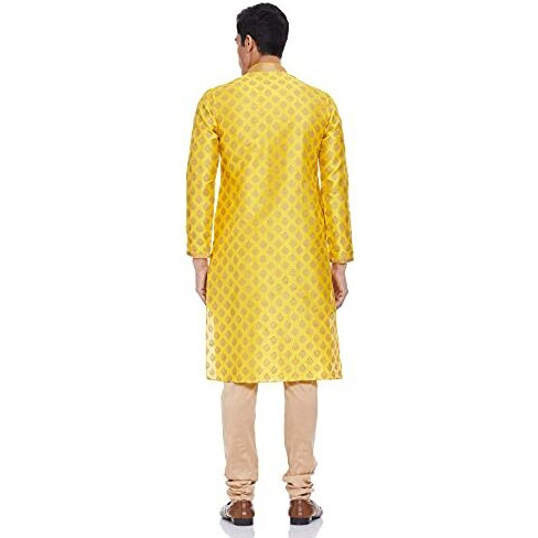 Manyavar Men's Regular Fit Kurta & Churidar Set, Yellow - Medium (SDES298-324)