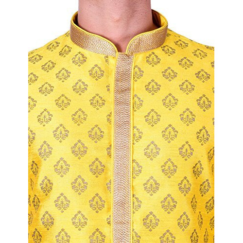 Manyavar Men's Regular Fit Kurta & Churidar Set, Yellow - Medium (SDES298-324)