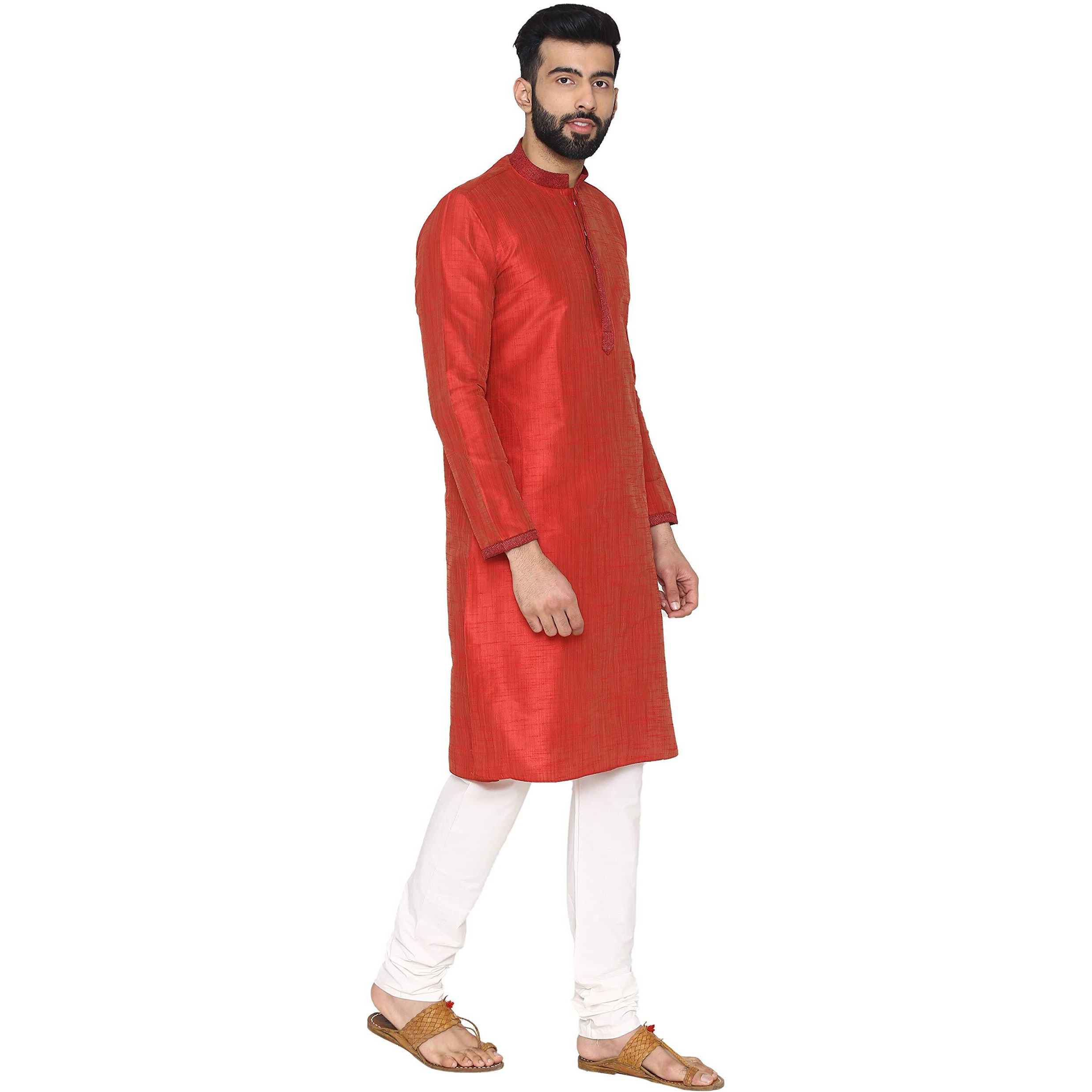 Manyavar Men's Full Sleeve Kurta & Churidar Set, Red - Small (S952712-329)
