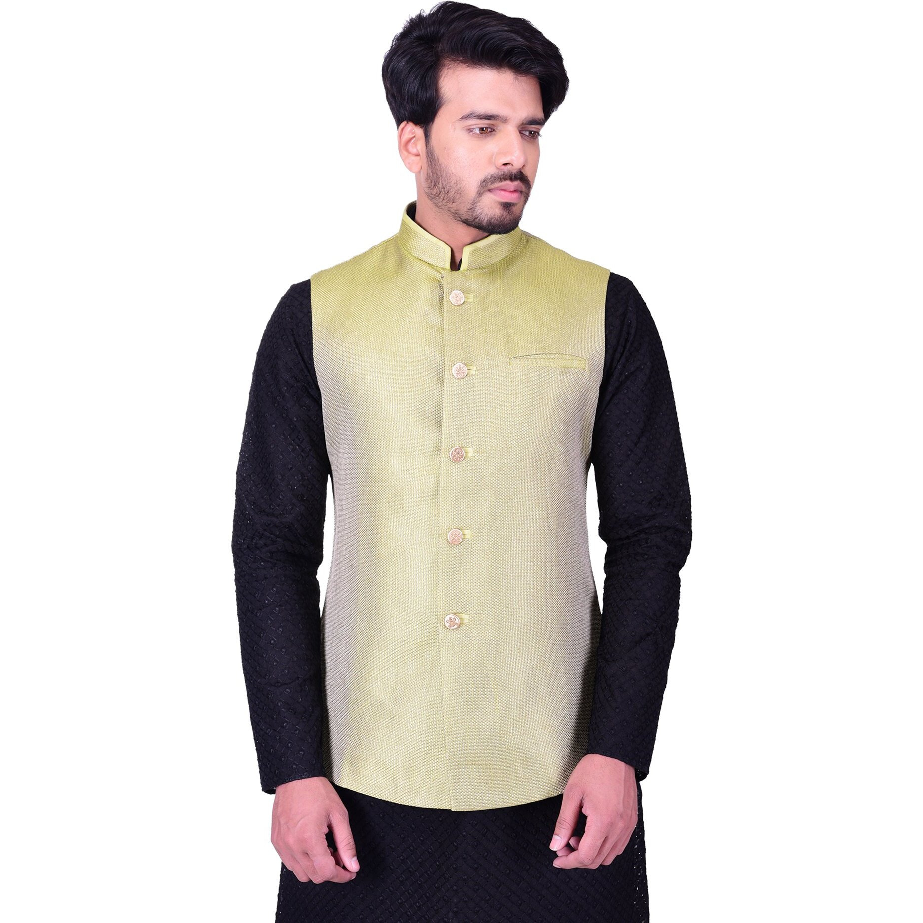Manyavar Men's Regular Fit Waistcoat, Lifgt Green - Large (WC00113-334), Light Green, Large/40