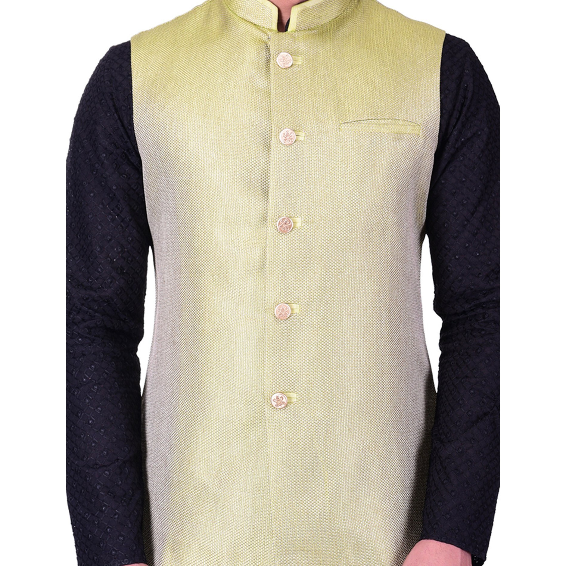 Manyavar Men's Regular Fit Waistcoat, Lifgt Green - Large (WC00113-334), Light Green, Large/40