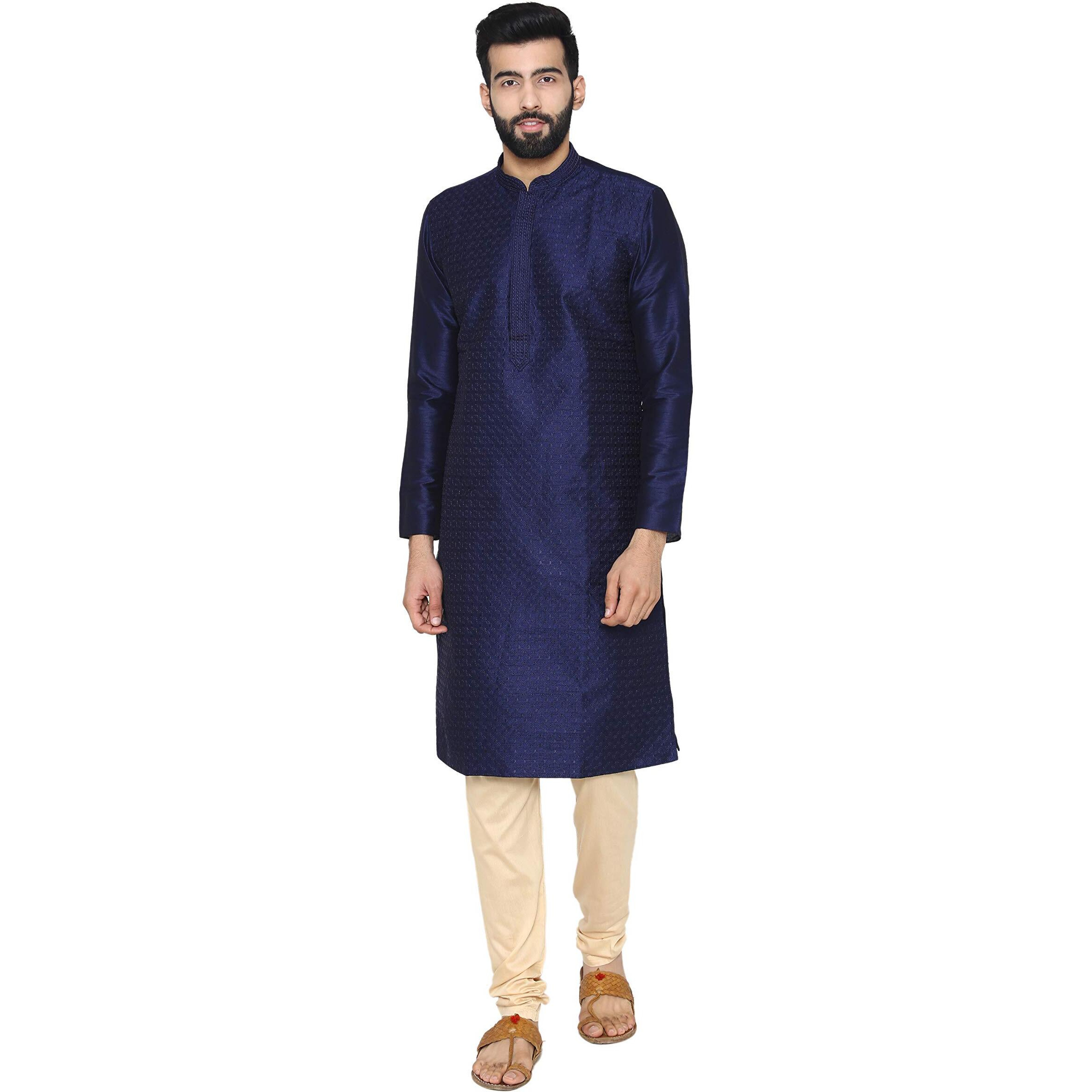 Manyavar Men's Kurta Pyjama (S952612-306-M_Blue_Medium)
