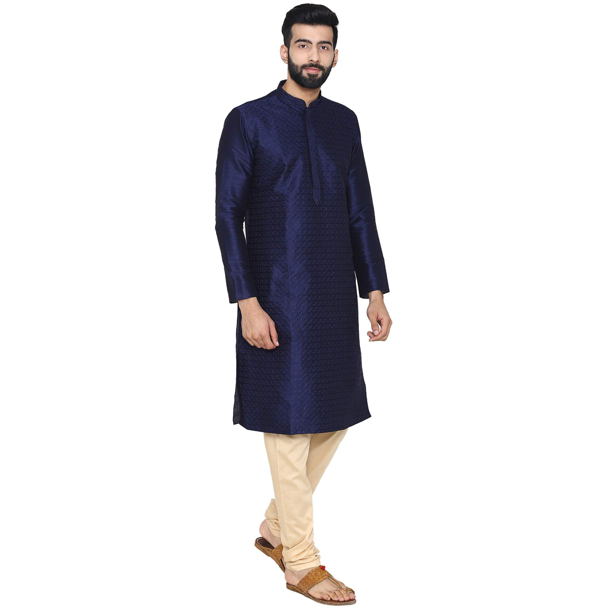 Manyavar Men's Kurta Pyjama (S952612-306-M_Blue_Medium)