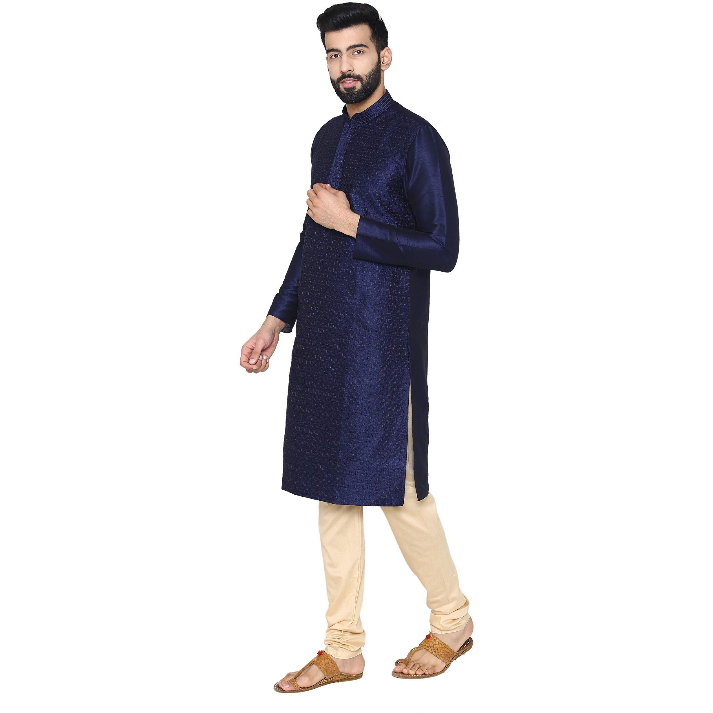 Manyavar Men's Kurta Pyjama (S952612-306-M_Blue_Medium)