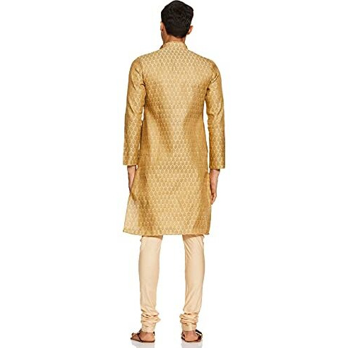 Manyavar Men's Blended Kurta & Churidar Set, Beige - Small (M511176-304)