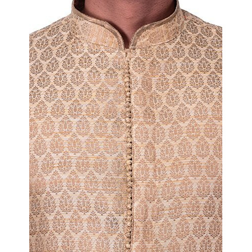 Manyavar Men's Blended Kurta & Churidar Set, Beige - Small (M511176-304)